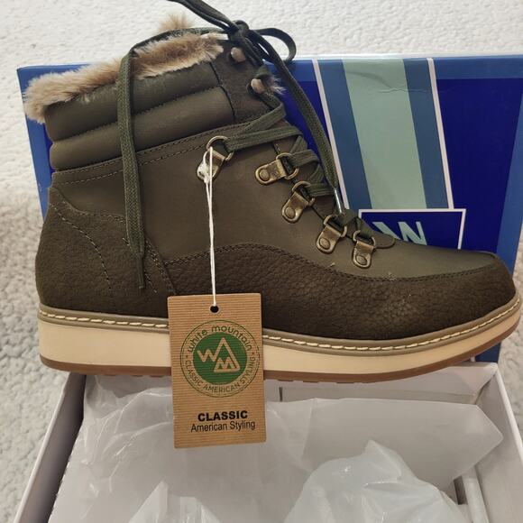 NIB WHITE MOUNTAIN Women's Shoes Tamasha Lace-Up Hiker Bootie Olive SZ 8.5 M - Picture 1 of 5